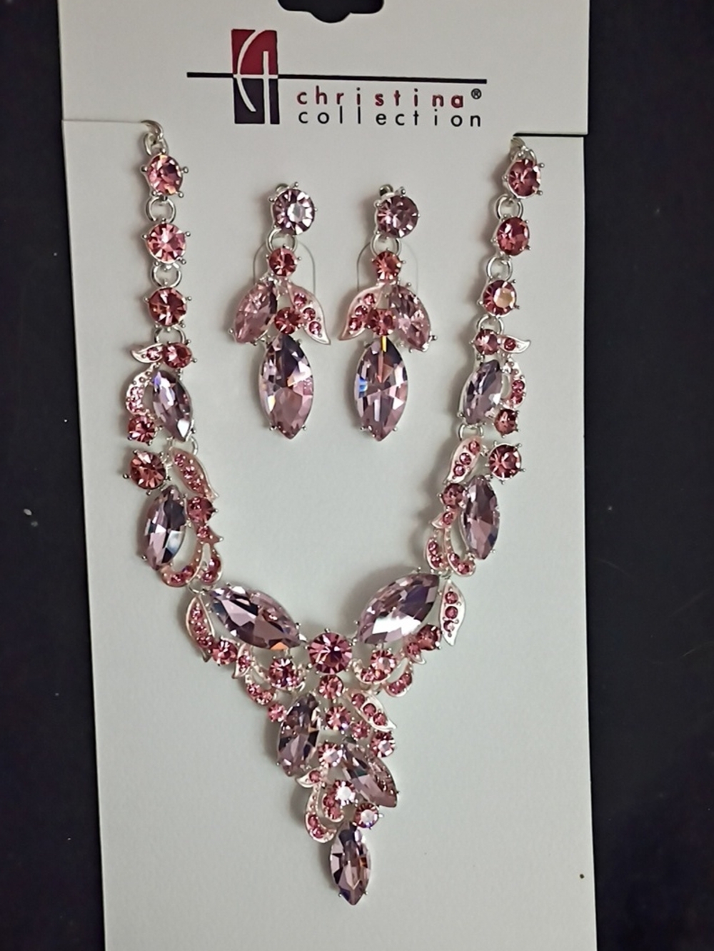 Pink Crystal Statement Necklace and Earrings